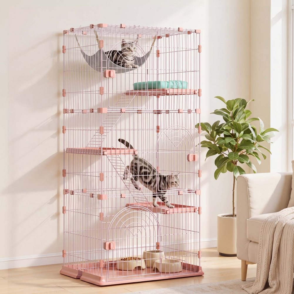 VEVOR Cat Cage 4-Tier 33.07"x23.82"x64.37" DIY Cat Playpen with Ladders, Indoor Enclosure Detachable Metal Wire Kennel