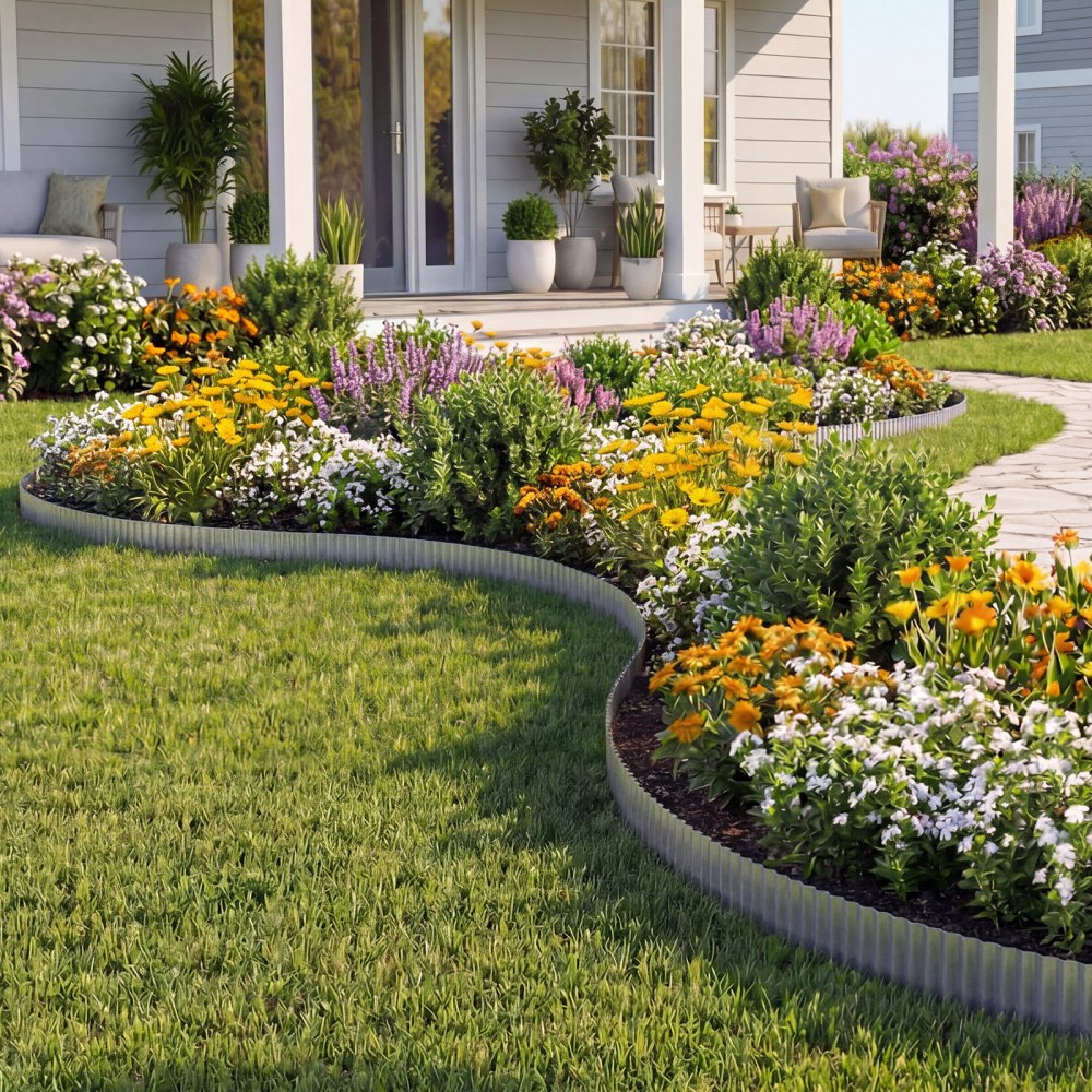 VEVOR Galvanized Steel Landscape Edging, 50 ft x 6 in Metal Edging for Landscaping with Gloves, Easy-to-Install