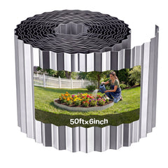 VEVOR Galvanized Steel Landscape Edging, 50 ft x 6 in Metal Edging for Landscaping with Gloves, Easy-to-Install