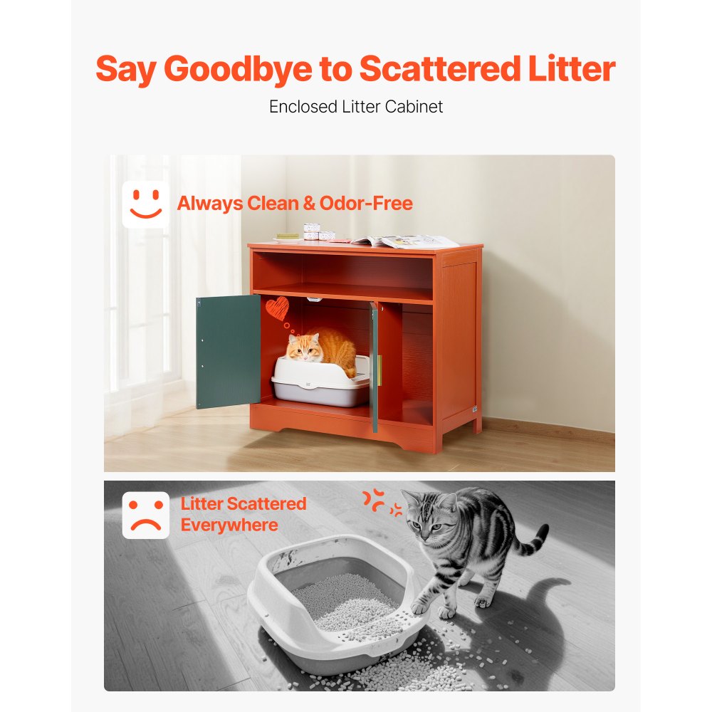 VEVOR Cat Litter Box Enclosure, 31 in Hidden Litter Box Cabinet with Shelf & Storage, Modern Style Indoor Cat Washroom