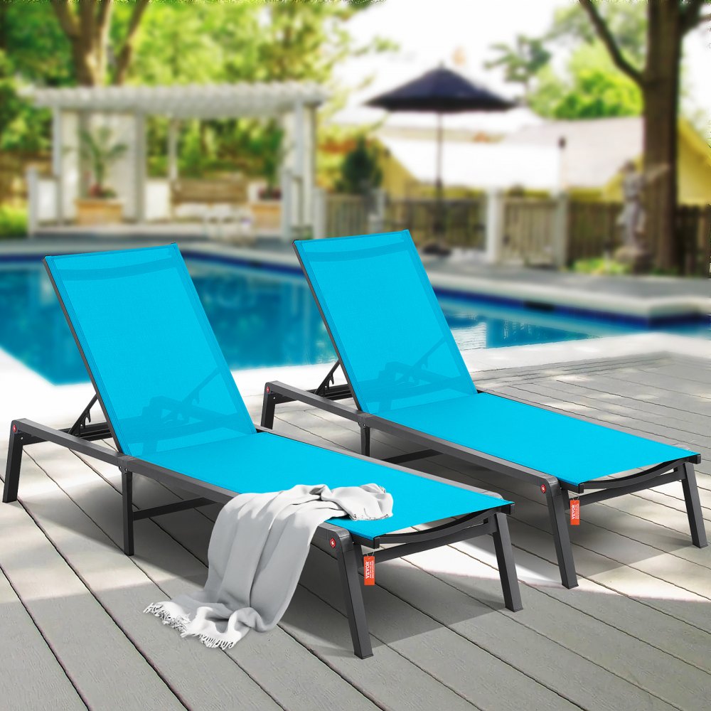 VEVOR Chaise Lounge Chairs Outdoor, Aluminum Patio Lounge Chairs with Adjustable 5-Position, Folding Pool Lounge Chairs