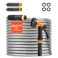 VEVOR Metal Garden Hose 200 ft, Rust Proof Stainless Steel Water Hose, Heavy Duty Backyard Hose with 10 Function