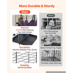 VEVOR Metal Small Animal Cage 44.5"H 4-Tier Rolling Ferret Cage On Wheels, 0.55" Wire Spacing Large Cages with Hammock
