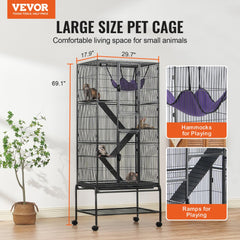 VEVOR 69" Rolling Metal Ferret Cage, Large 4-Tier Cage, Small Animal Cage with Ramps & Tray, Easy to Set up for Pet