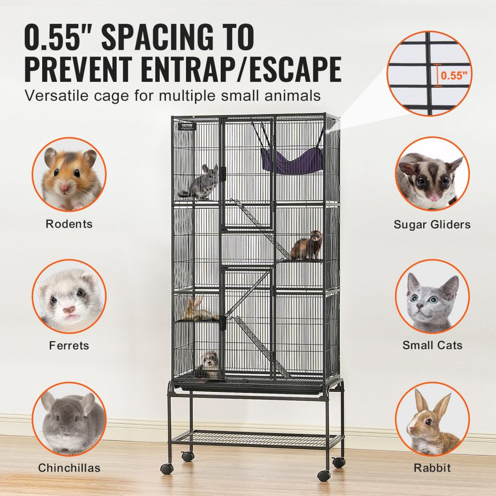 VEVOR 69" Rolling Metal Ferret Cage, Large 4-Tier Cage, Small Animal Cage with Ramps & Tray, Easy to Set up for Pet