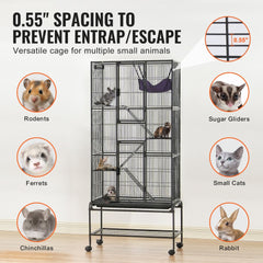 VEVOR 69" Rolling Metal Ferret Cage, Large 4-Tier Cage, Small Animal Cage with Ramps & Tray, Easy to Set up for Pet
