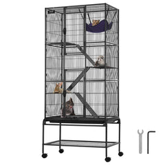 VEVOR 69" Rolling Metal Ferret Cage, Large 4-Tier Cage, Small Animal Cage with Ramps & Tray, Easy to Set up for Pet