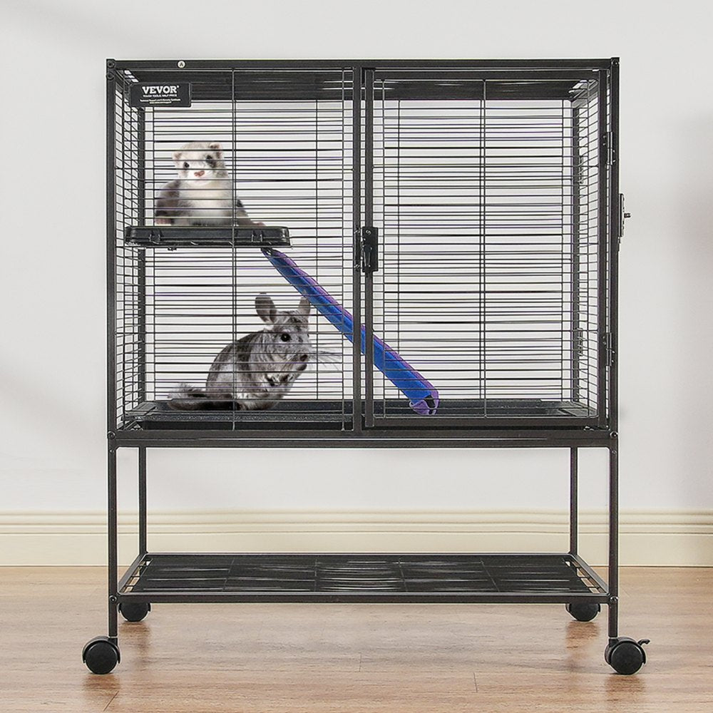 VEVOR 36" Rolling Metal Ferret Cage, Large 2-Tier Cage, Small Animal Cage with Ramps & Tray, Easy to Set up for Pet