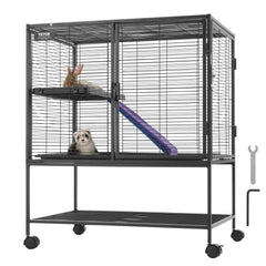 VEVOR 36" Rolling Metal Ferret Cage, Large 2-Tier Cage, Small Animal Cage with Ramps & Tray, Easy to Set up for Pet