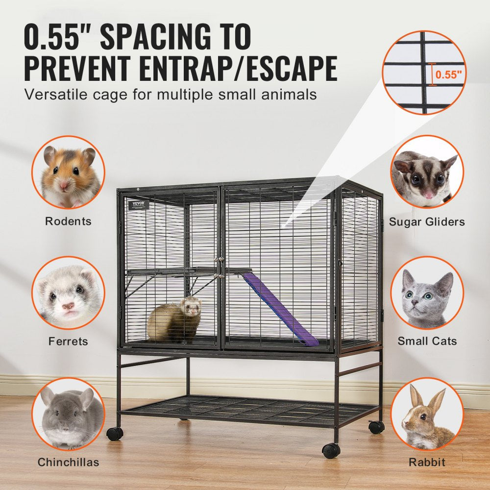 VEVOR 39" Rolling Metal Ferret Cage, Large 2-Tier Cage, Small Animal Cage with Ramps & Tray, Easy to Set up for Pet