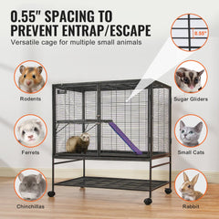 VEVOR 39" Rolling Metal Ferret Cage, Large 2-Tier Cage, Small Animal Cage with Ramps & Tray, Easy to Set up for Pet