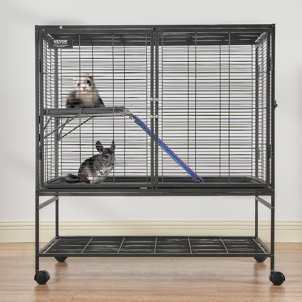 VEVOR 39" Rolling Metal Ferret Cage, Large 2-Tier Cage, Small Animal Cage with Ramps & Tray, Easy to Set up for Pet