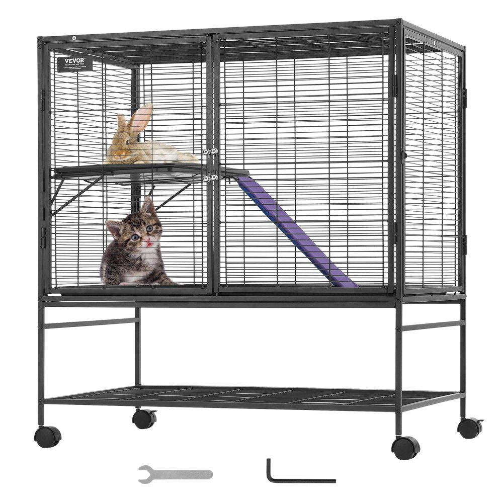 VEVOR 39" Rolling Metal Ferret Cage, Large 2-Tier Cage, Small Animal Cage with Ramps & Tray, Easy to Set up for Pet