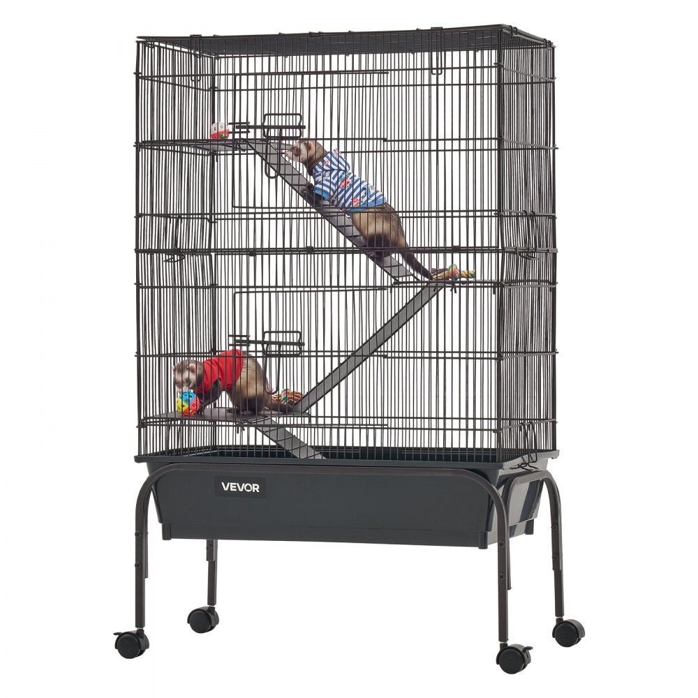 VEVOR Metal Small Animal Cage 39.8"H 3-Tier Rolling Ferret Cage On Wheels, 0.55" Wire Spacing Large Cages with Hammock