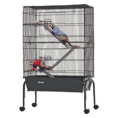 VEVOR Metal Small Animal Cage 39.8"H 3-Tier Rolling Ferret Cage On Wheels, 0.55" Wire Spacing Large Cages with Hammock