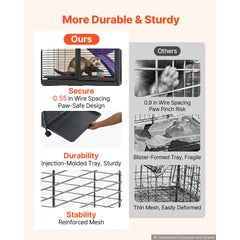 VEVOR Metal Small Animal Cage 37.8"H 3-Tier Rolling Ferret Cage On Wheels, 0.55" Wire Spacing Large Cages with Ramps