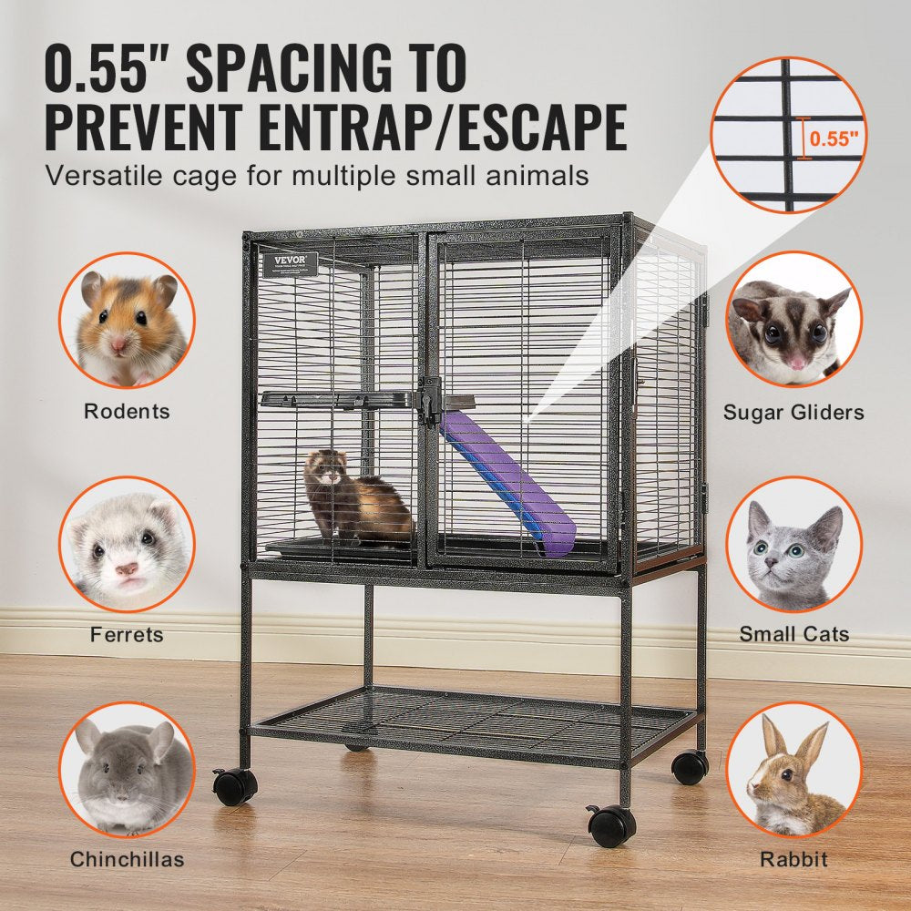 VEVOR 34" Rolling Metal Ferret Cage, Large 2-Tier Cage, Small Animal Cage with Ramps & Tray, Easy to Set up for Pet