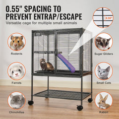 VEVOR 34" Rolling Metal Ferret Cage, Large 2-Tier Cage, Small Animal Cage with Ramps & Tray, Easy to Set up for Pet