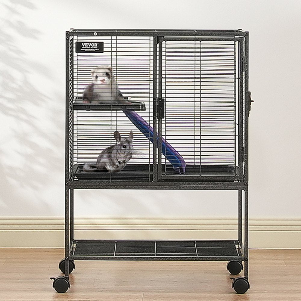 VEVOR 34" Rolling Metal Ferret Cage, Large 2-Tier Cage, Small Animal Cage with Ramps & Tray, Easy to Set up for Pet