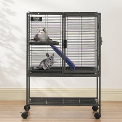 VEVOR 34" Rolling Metal Ferret Cage, Large 2-Tier Cage, Small Animal Cage with Ramps & Tray, Easy to Set up for Pet