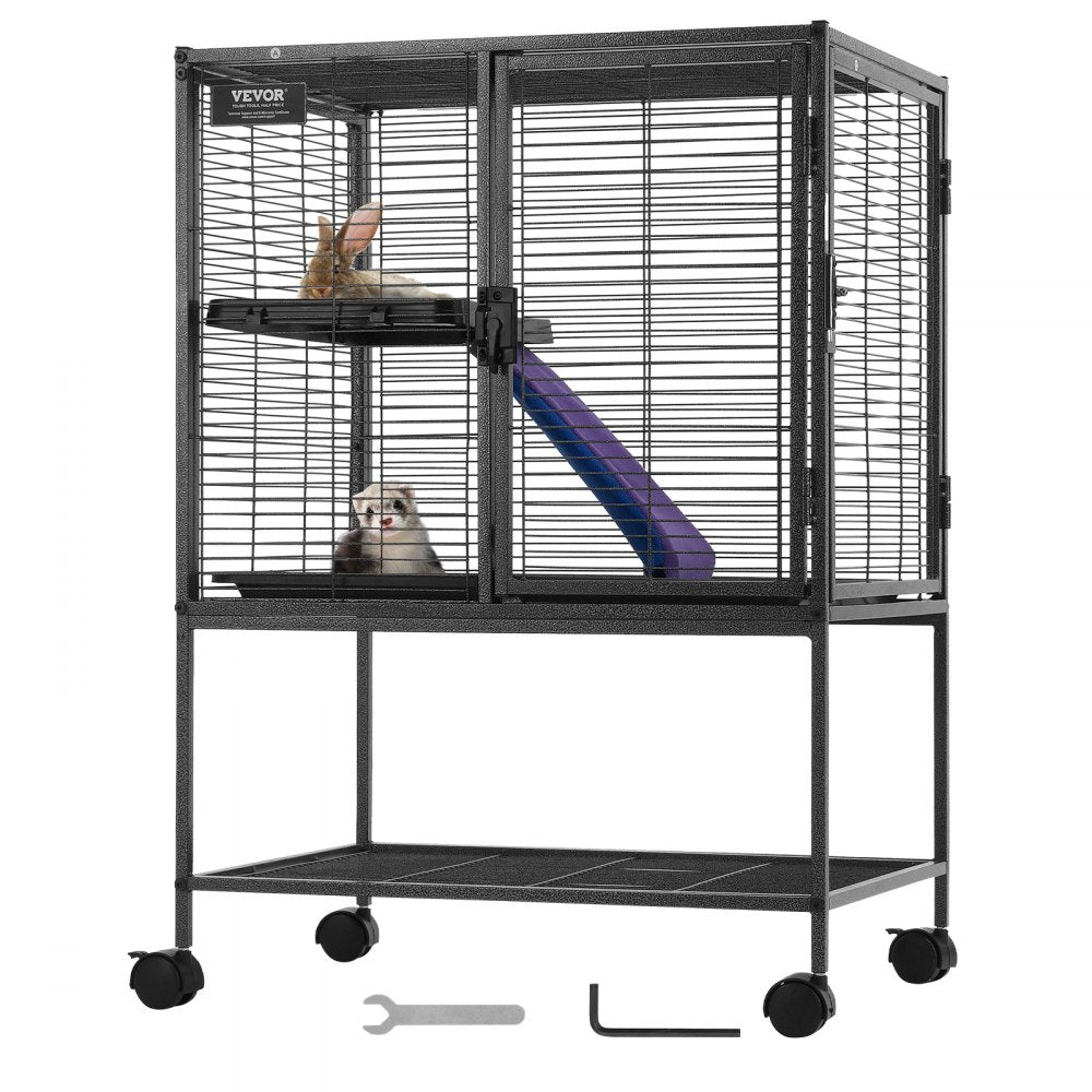 VEVOR 34" Rolling Metal Ferret Cage, Large 2-Tier Cage, Small Animal Cage with Ramps & Tray, Easy to Set up for Pet