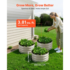 VEVOR 3 Pcs Galvanized Raised Garden Beds, 2 x 2 x 1 ft, Round Metal Planter Boxes Kit Outdoor, Bottomless Elevated