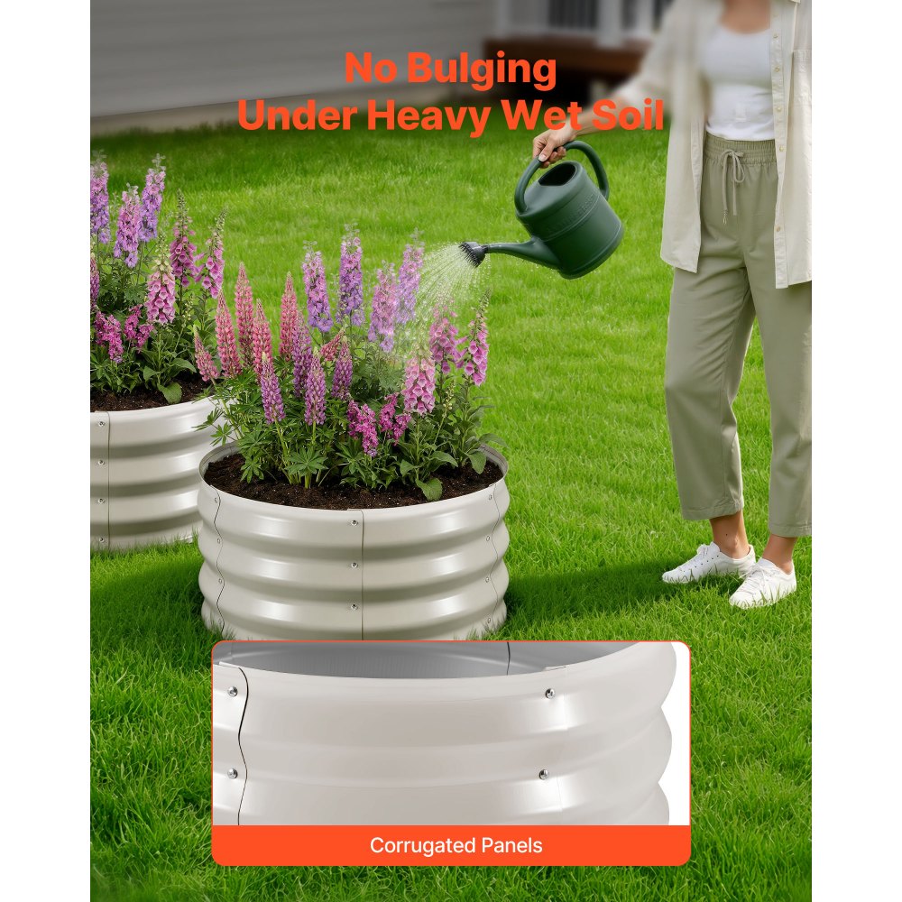 VEVOR 3 Pcs Galvanized Raised Garden Beds, 2 x 2 x 1 ft, Round Metal Planter Boxes Kit Outdoor, Bottomless Elevated