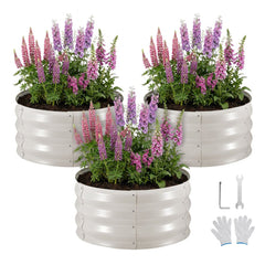 VEVOR 3 Pcs Galvanized Raised Garden Beds, 2 x 2 x 1 ft, Round Metal Planter Boxes Kit Outdoor, Bottomless Elevated
