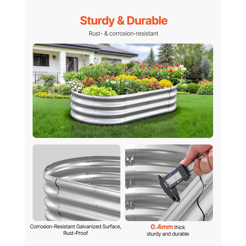 VEVOR Metal Raised Garden Bed, 4 x 2 x 1 ft Oval Outdoor Galvanized Planter Garden Box, Open Bottom Design, Large
