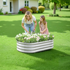 VEVOR Metal Raised Garden Bed, 4 x 2 x 1 ft Oval Outdoor Galvanized Planter Garden Box, Open Bottom Design, Large