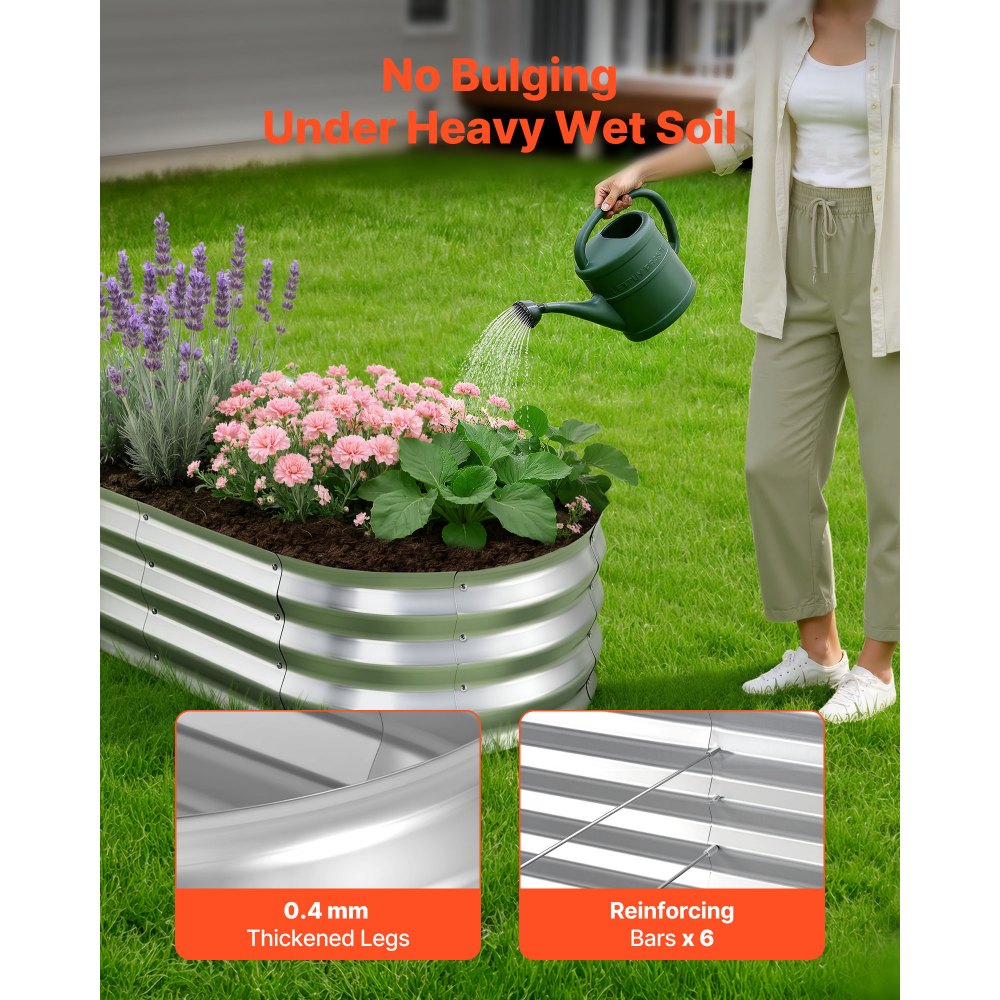 VEVOR 2 Pack Galvanized Raised Garden Beds, 4 x 2 x 1 ft, Oval Metal Planter Boxes Kit Outdoor, Bottomless Elevated