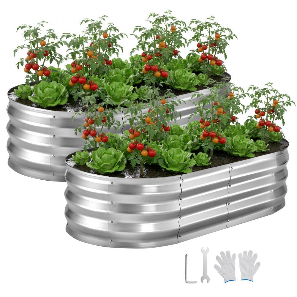 VEVOR 2 Pack Galvanized Raised Garden Beds, 4 x 2 x 1 ft, Oval Metal Planter Boxes Kit Outdoor, Bottomless Elevated