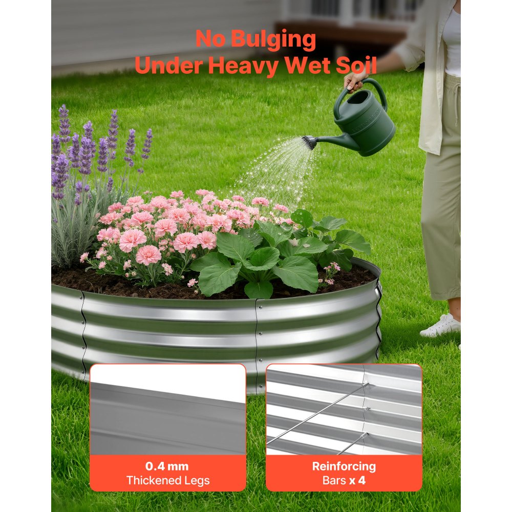 VEVOR Galvanized Raised Garden Bed, 8 x 4 x 1 ft, Oval Metal Planter Box Kit Outdoor, Bottomless Elevated Garden Box