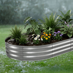 VEVOR Galvanized Raised Garden Bed, 8 x 4 x 1 ft, Oval Metal Planter Box Kit Outdoor, Bottomless Elevated Garden Box