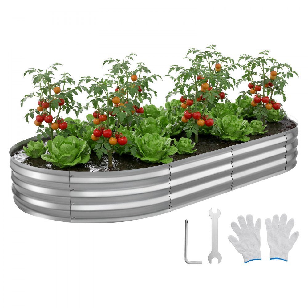 VEVOR Galvanized Raised Garden Bed, 8 x 4 x 1 ft, Oval Metal Planter Box Kit Outdoor, Bottomless Elevated Garden Box