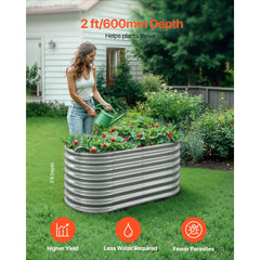 VEVOR Metal Raised Garden Bed, 4 x 2 x 2 ft Oval Outdoor Galvanized Planter Garden Box, Open Bottom Design, Large