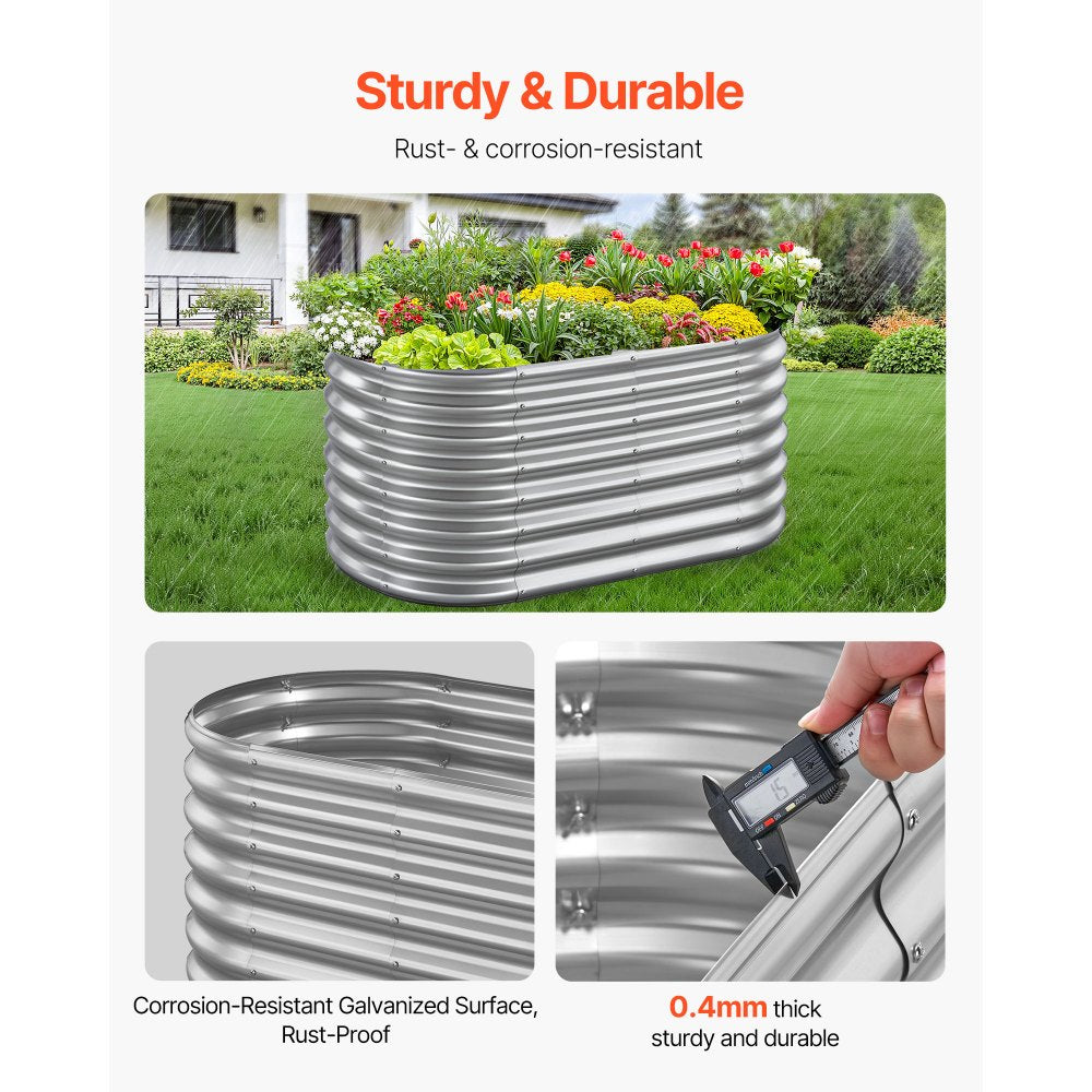 VEVOR Metal Raised Garden Bed, 4 x 2 x 2 ft Oval Outdoor Galvanized Planter Garden Box, Open Bottom Design, Large