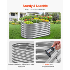VEVOR Metal Raised Garden Bed, 4 x 2 x 2 ft Oval Outdoor Galvanized Planter Garden Box, Open Bottom Design, Large
