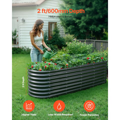 VEVOR Metal Raised Garden Bed, 8 x 2 x 2 ft Oval Outdoor Galvanized Planter Garden Box, Open Bottom Design, Large