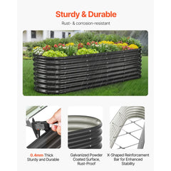 VEVOR Metal Raised Garden Bed, 8 x 2 x 2 ft Oval Outdoor Galvanized Planter Garden Box, Open Bottom Design, Large