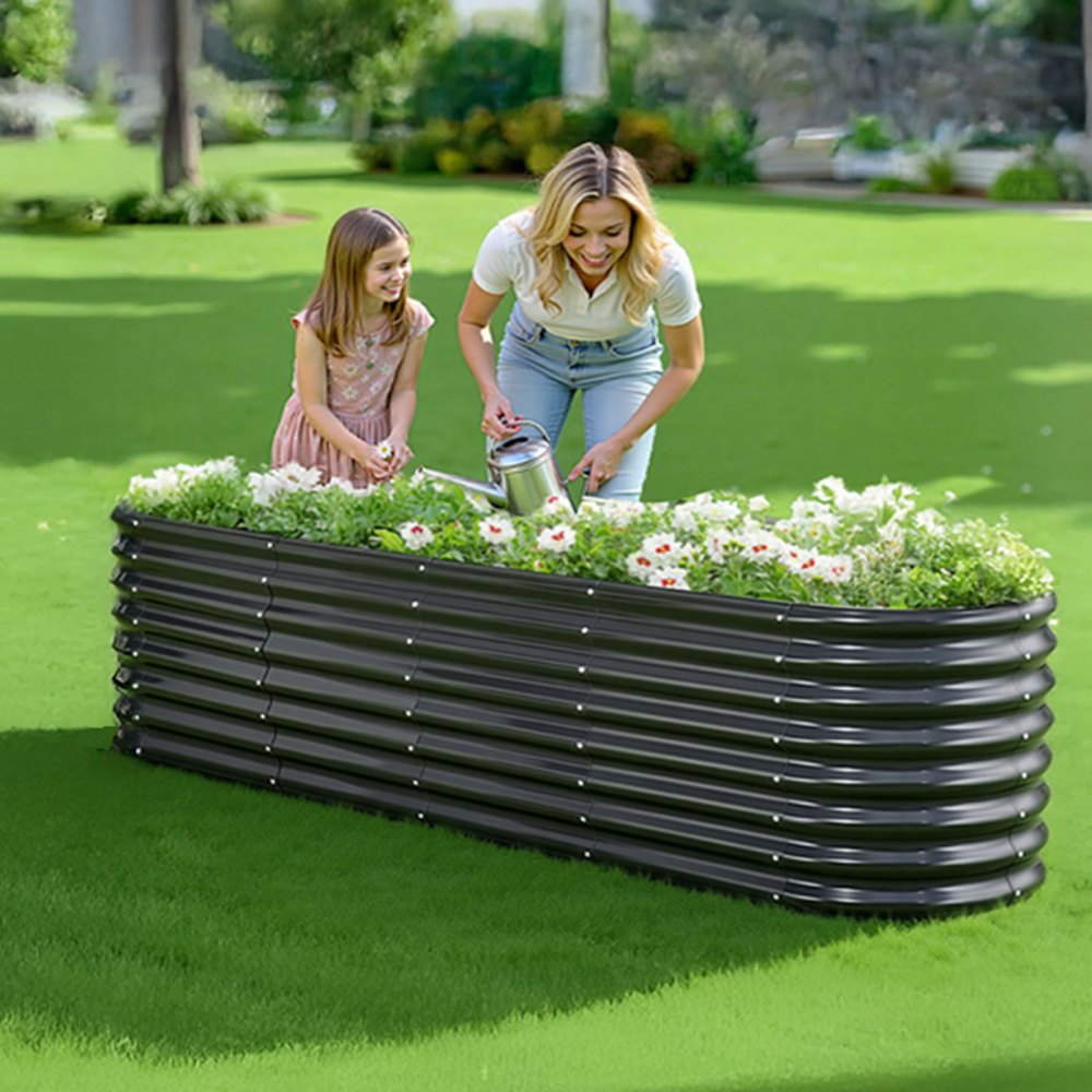 VEVOR Metal Raised Garden Bed, 8 x 2 x 2 ft Oval Outdoor Galvanized Planter Garden Box, Open Bottom Design, Large