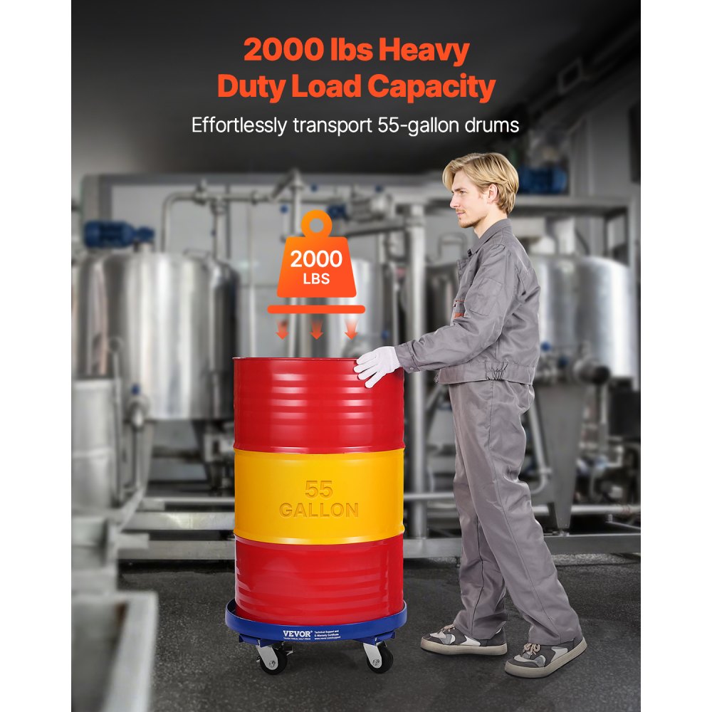 VEVOR 55 Gallon Drum Dolly, 2000 lbs Load Capacity, Heavy-Duty Barrel Dolly with Cross Braces and 4 Swivel Caster