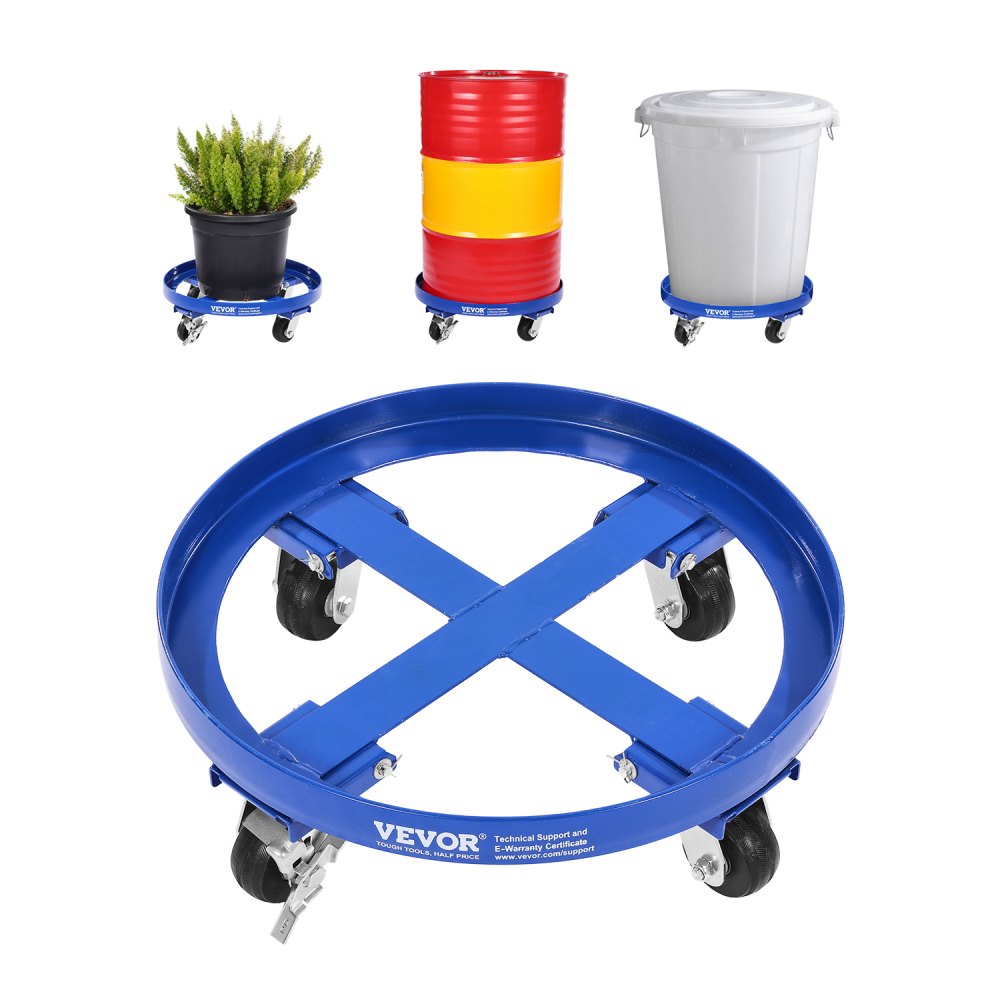 VEVOR 55 Gallon Drum Dolly, 2000 lbs Load Capacity, Heavy-Duty Barrel Dolly with Cross Braces and 4 Swivel Caster