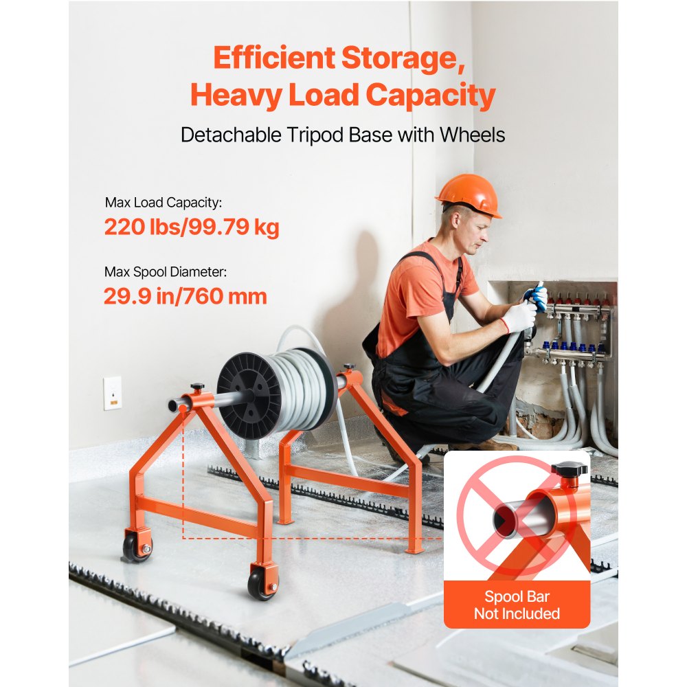 VEVOR Wire Spool Rack, 220 lbs Load Capacity, Portable Cable Caddy, Moveable Wire Rack with Wheels, Spool Holder, Up to