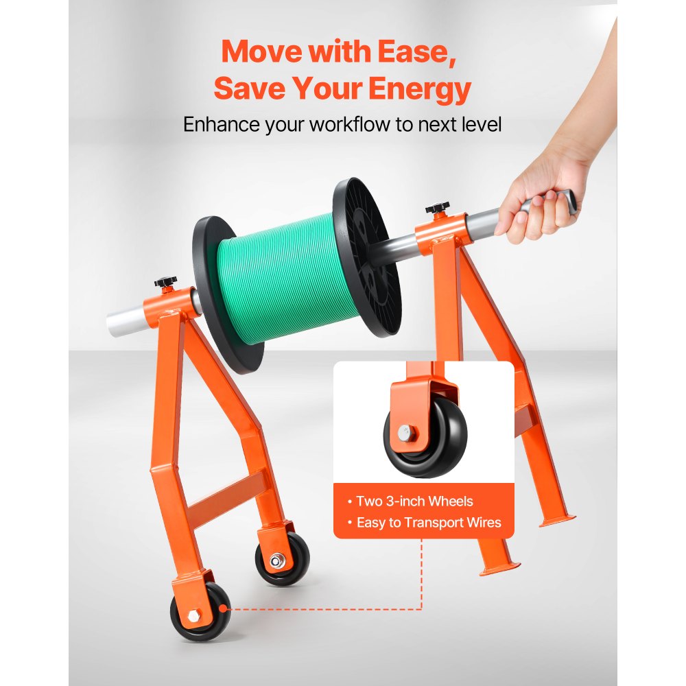 VEVOR Wire Spool Rack, 220 lbs Load Capacity, Portable Cable Caddy, Moveable Wire Rack with Wheels, Spool Holder, Up to