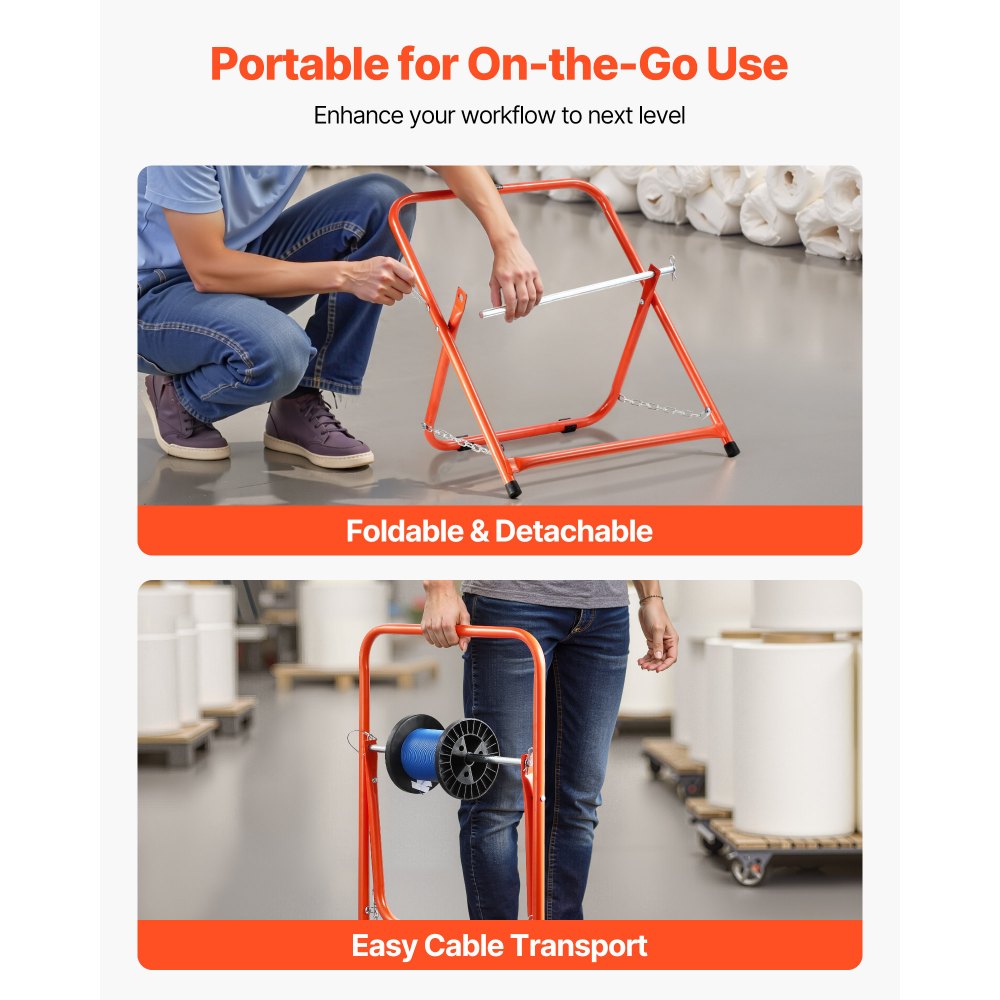 VEVOR Cable Caddy, Heavy Duty Steel Frame, Spool Holder for Electrical Wires, Portable Wire Dispenser for Up to 20 in