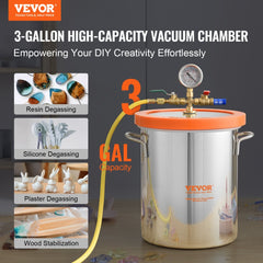 VEVOR 3 Gallon Vacuum Chamber, Upgraded Tempered Glass Lid Vacuum Degassing Chamber, 304 Stainless Steel Chamber, for