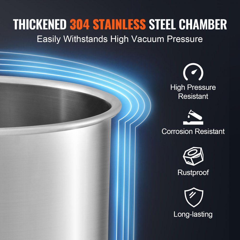 VEVOR 5 Gallon Vacuum Chamber, Upgraded Tempered Glass Lid Vacuum Degassing Chamber, 304 Stainless Steel Chamber, for