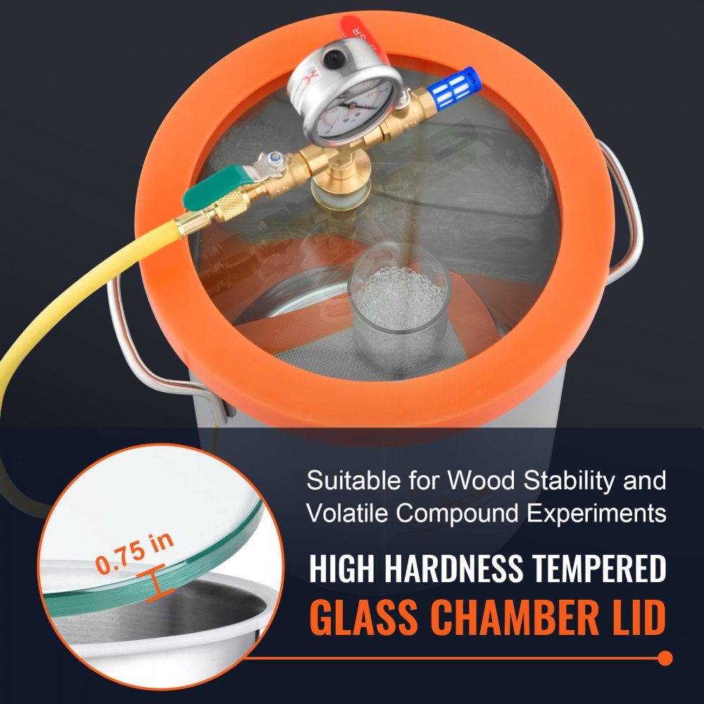 VEVOR 5 Gallon Vacuum Chamber, Upgraded Tempered Glass Lid Vacuum Degassing Chamber, 304 Stainless Steel Chamber, for