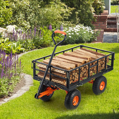 VEVOR Garden Cart, Sturdy Metal Utility Wagon with Simple Assembly, Versatile Dump Cart with Dual-Function Handle